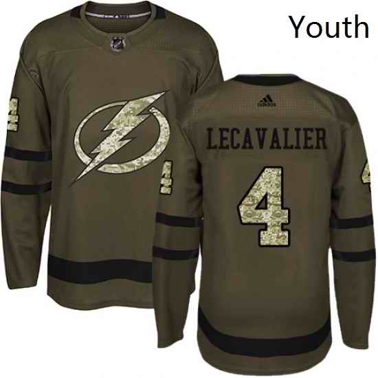 Youth Adidas Tampa Bay Lightning 4 Vincent Lecavalier Authentic Green Salute to Service NHL Jersey